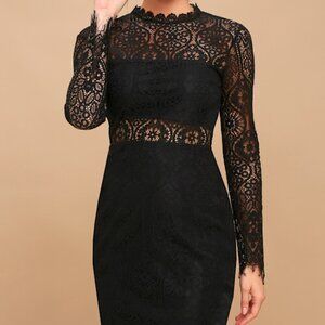 Lulus Appetite For Seduction Black Lace Long Sleeve Dress - Size S